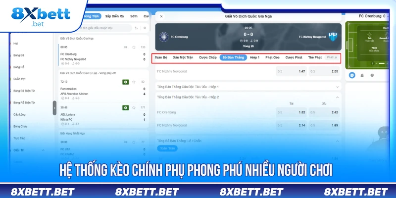 THỂ THAO 8XBET 3 Hệ thống kèo chính phụ phong phú nhiều người chơi